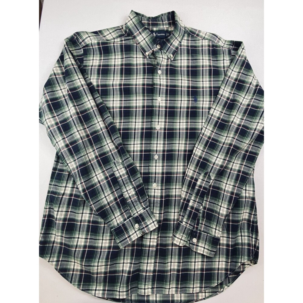 Ralph Lauren Mens Long Sleeve Button Down Classic Fit Plaid Shirt Size L